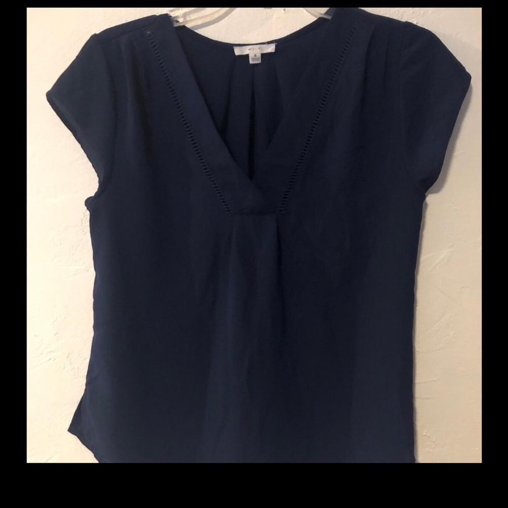 Navy Blue “Mine” top with stitching openings on collar
